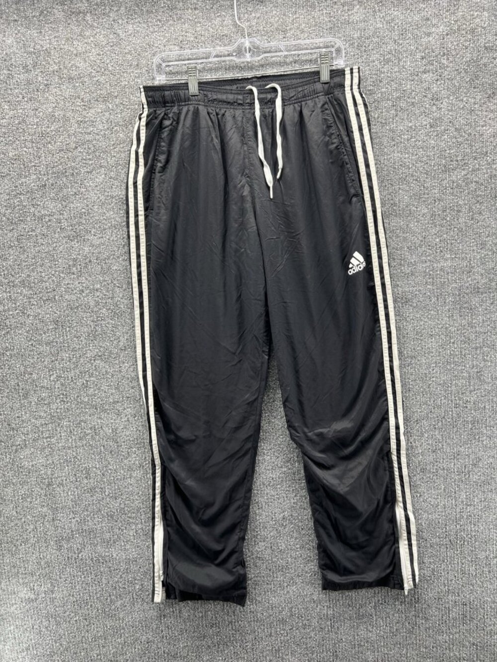 Adidas Track Pants Mens Large Black Climalite Elastic Waist 3 Stripe Athletic